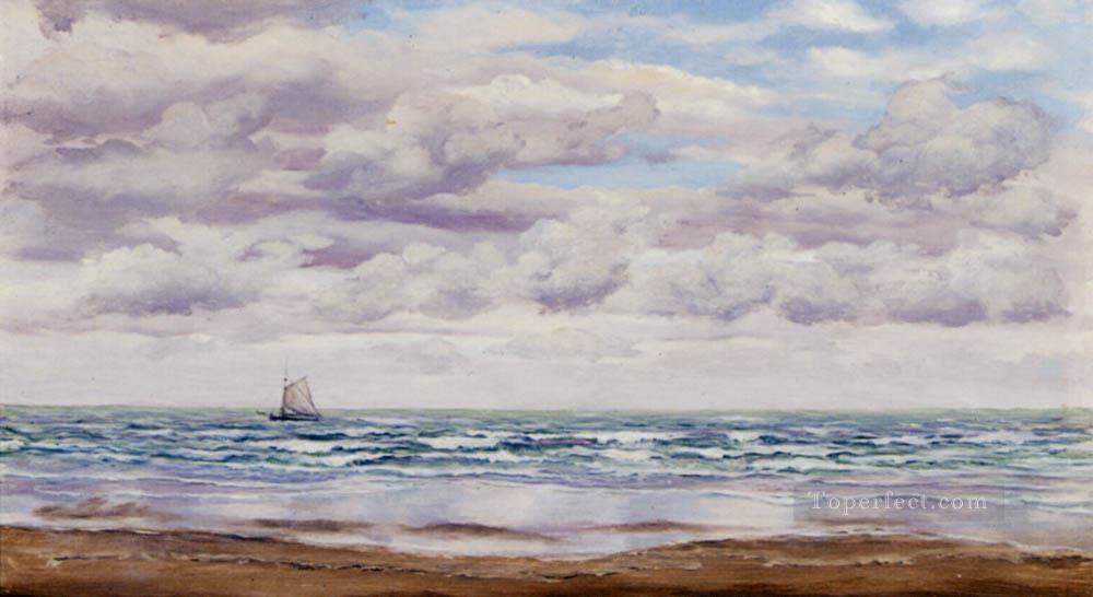 Gathering Clouds A Fishing Boat Off The Coast seascape Brett John Beach Oil Paintings